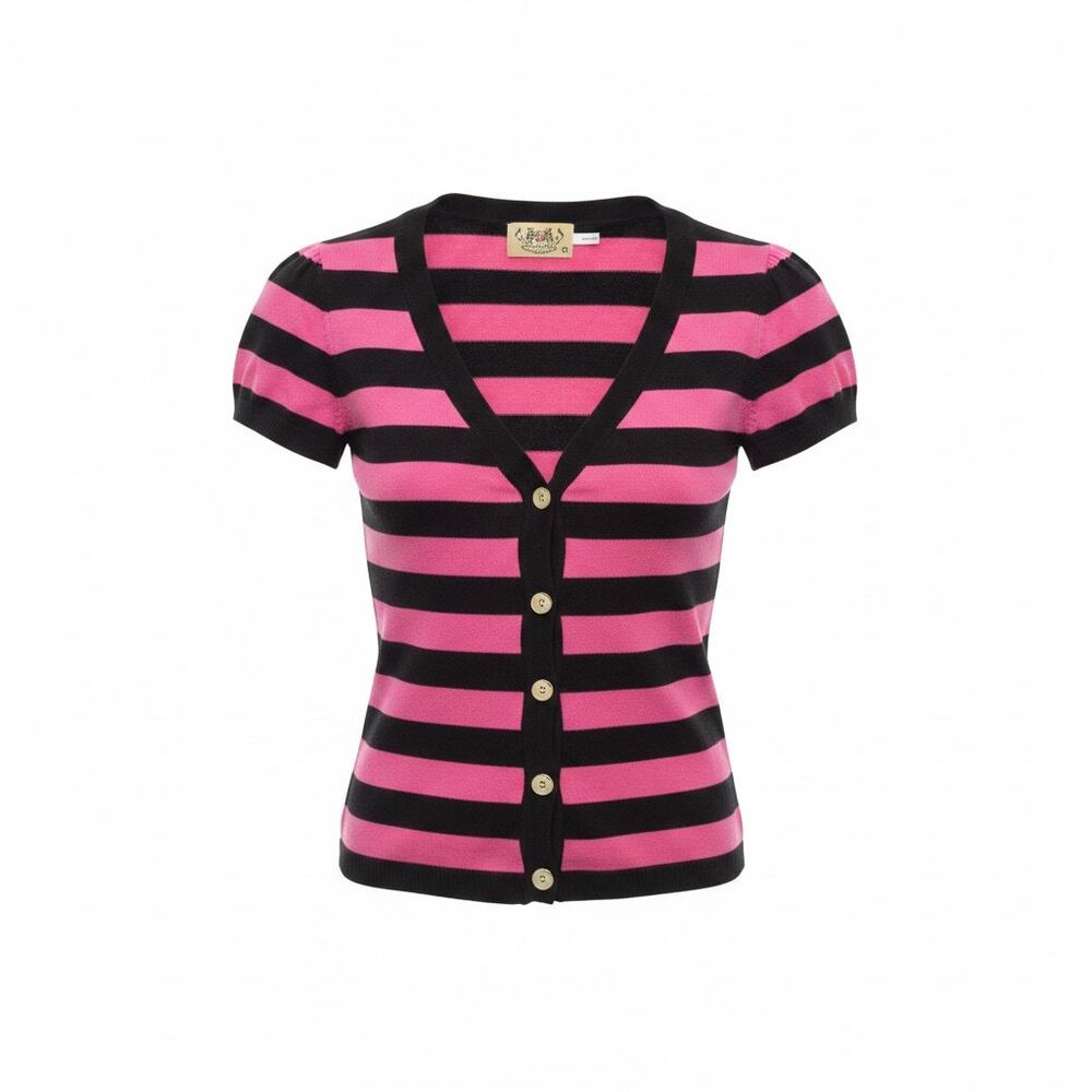 Vintage Y2K 2000s Juicy Couture Striped Short Sleeve Cardigan Sweater Medium